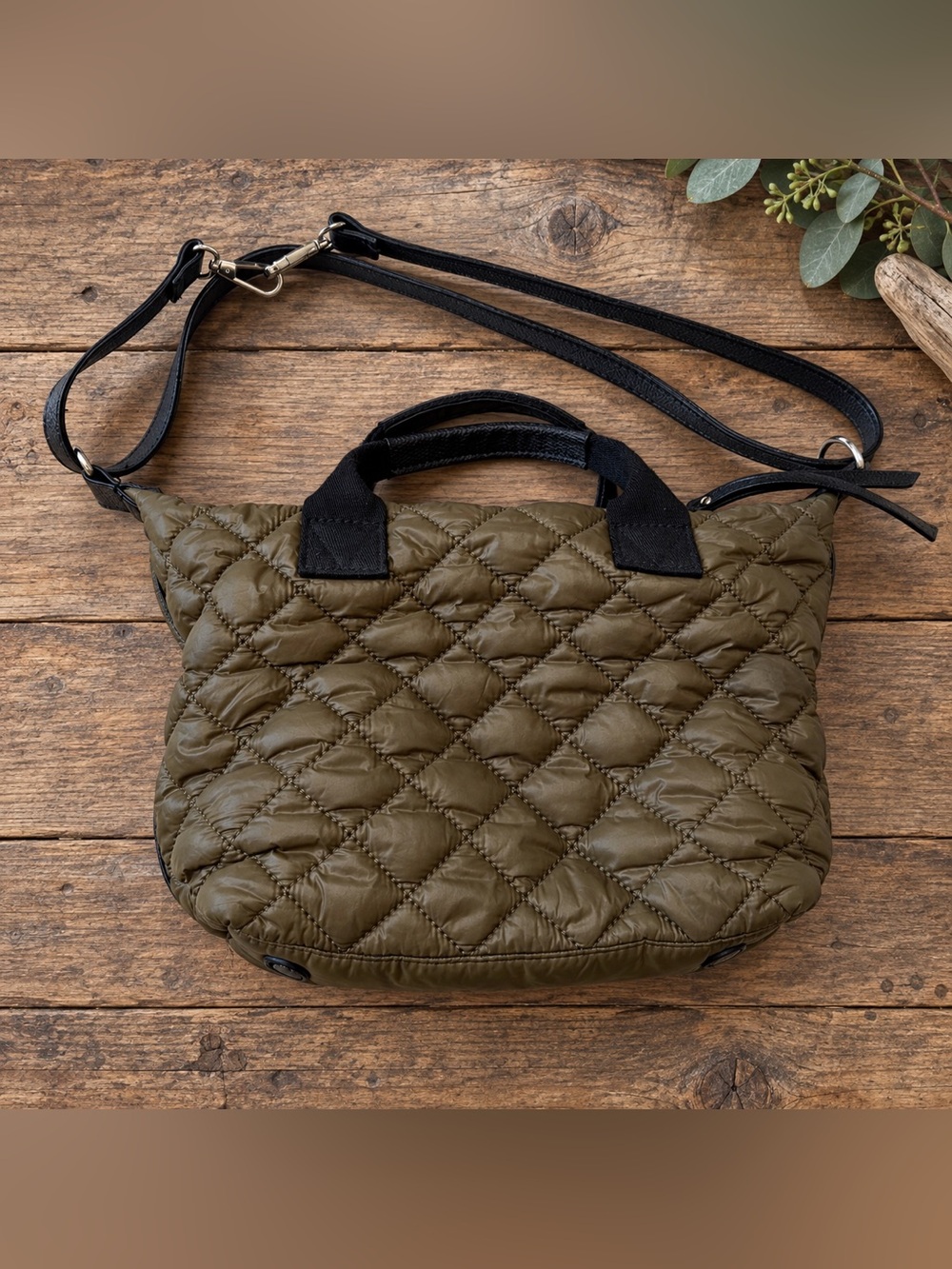 Mossimo Olive Green Quilted Puffer Satchel Crossbody Bag